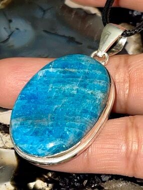 Oval Blue-Brown Apatite Crystal Pendant 2”